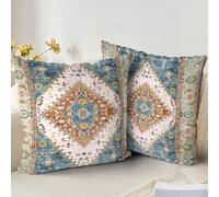 XPHZZL Pack of 2 Soft Decorative Cushion Covers 45cm x 45cm Square Throw Pillow Case Boho Style Pillowcases for Sofa Bedroom Outdoor Patio Garden with Invisible Zipper 18 x 18 Inch-Blue Green