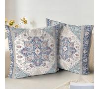 XPHZZL Pack of 2 Soft Decorative Cushion Covers 45cm x 45cm Square Throw Pillow Case Boho Style Pillowcases for Sofa Bedroom Outdoor Patio Garden with Invisible Zipper 18 x 18 Inch-Blue Cyan