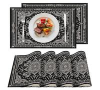 XPHZZL Table Mats Set of 4 Boho Pattern 45 x 30cm Place Mats Table Placemats Washable Heat Resistant for Kitchen Dinning Restaurant 18"X12" (4pc-Black)