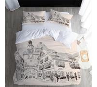 XPINGO Architecture Duvet Cover Single 135x200 cm 2 Pieces Soft Easy Care Microfiber Bedding Set with Zipper Closure 3D Architecture Comforter Cover with Pillowcase 50x75 cm（style 291-7）