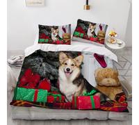 XPINGO Corgi Duvet Cover Single 135x200 cm 2 Pieces Soft Easy Care Microfiber Bedding Set with Zipper Closure 3D Christmas Dog Comforter Cover with Pillowcase 50x75 cm（Stil 229-5）