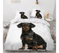 XPINGO Dachshund Duvet Cover Double 200x200 cm 3 Pieces Soft Easy Care Microfiber Bedding Set with Zipper Closure 3D Animal Dog Comforter Cover with 2 Pillowcases 50x75 cm（Stil 166-6）