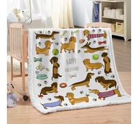 XPINGO Dachshund Sherpa Blanket Kids 100x130 cm Warm Fluffy Soft Microfiber Fleece 3D Throw Blanket Cartoon Dog for Sofa Couch Bedspread（style 144-8）