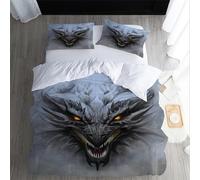 XPINGO Dragon Duvet Cover Double 200x200 cm 3 Pieces Soft Easy Care Microfiber Bedding Set with Zipper Closure 3D Retro Dragon Comforter Cover with 2 Pillowcases 50x75 cm（LWT 8-10）