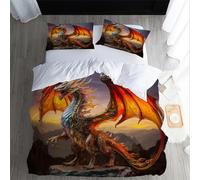 XPINGO Dragon Duvet Cover Double 200x200 cm 3 Pieces Soft Easy Care Microfiber Bedding Set with Zipper Closure 3D Dragon Comforter Cover with 2 Pillowcases 50x75 cm（LWT 12-14）