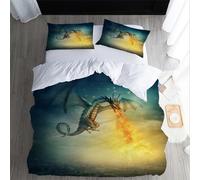 XPINGO Dragon Duvet Cover Double 200x200 cm 3 Pieces Soft Easy Care Microfiber Bedding Set with Zipper Closure 3D Retro Dragon Comforter Cover with 2 Pillowcases 50x75 cm（LWT 18-14）