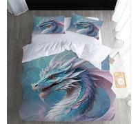 XPINGO Dragon Duvet Cover Double 200x200 cm 3 Pieces Soft Easy Care Microfiber Bedding Set with Zipper Closure 3D Dragon Comforter Cover with 2 Pillowcases 50x75 cm（LWT 45-16）