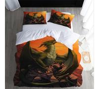 XPINGO Dragon Duvet Cover Double 200x200 cm 3 Pieces Soft Easy Care Microfiber Bedding Set with Zipper Closure 3D Retro Dragon Comforter Cover with 2 Pillowcases 50x75 cm（LWT 12-15）