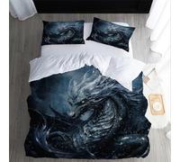 XPINGO Dragon Duvet Cover Double 200x200 cm 3 Pieces Soft Easy Care Microfiber Bedding Set with Zipper Closure 3D Dragon Comforter Cover with 2 Pillowcases 50x75 cm（LWT 17-14）