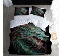 XPINGO Dragon Duvet Cover Double 200x200 cm 3 Pieces Soft Easy Care Microfiber Bedding Set with Zipper Closure 3D Retro Dragon Comforter Cover with 2 Pillowcases 50x75 cm（LWT 14-8）