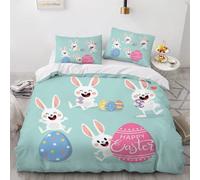 XPINGO Easter Duvet Cover Double 200x200 cm 3 Pieces Soft Easy Care Microfiber Bedding Set with Zipper Closure 3D Rabbit Comforter Cover with 2 Pillowcases 50x75 cm（Stil 156-3）