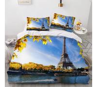 XPINGO Eiffel Tower Duvet Cover Super King 220x260 cm 3 Pieces Soft Easy Care Microfiber Bedding Set with Zipper Closure 3D Paris Comforter Cover with 2 Pillowcases 50x75 cm（Stil 205-3）