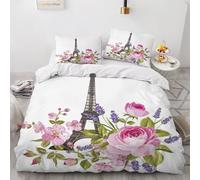 XPINGO Eiffel Tower Duvet Cover Super King 220x260 cm 3 Pieces Soft Easy Care Microfiber Bedding Set with Zipper Closure 3D Paris Comforter Cover with 2 Pillowcases 50x75 cm（Stil 202-10）