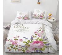 XPINGO Eiffel Tower Duvet Cover Super King 220x260 cm 3 Pieces Soft Easy Care Microfiber Bedding Set with Zipper Closure 3D Paris Flowers Comforter Cover with 2 Pillowcases 50x75 cm（Stil 205-1）