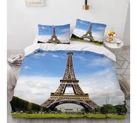 XPINGO Eiffel Tower Duvet Cover Super King 220x260 cm 3 Pieces Soft Easy Care Microfiber Bedding Set with Zipper Closure 3D Paris Comforter Cover with 2 Pillowcases 50x75 cm（Stil 202-8）
