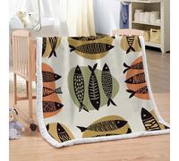 XPINGO Fish Sherpa Blanket Kids 130x150 cm Warm Fluffy Soft Microfiber Fleece 3D Throw Blanket Fish for Sofa Couch Bedspread（style 161-2）