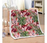 XPINGO Flamingo Sherpa Blanket Kids 100x130 cm Warm Fluffy Soft Microfiber Fleece 3D Throw Blanket Feathers Palm Leaves for Sofa Couch Bedspread（style 40-6）