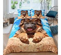 XPINGO German Shepherd Bedding Duvet Cover Set Double 200x200 cm 3 Pieces Soft Microfiber Quilt Duvet Cover with Zipper Closure 3D Funny Dog Comforter Cover with 2 Pillowcases 50x75