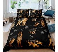 XPINGO German Shepherd Duvet Cover Double 200x200 cm 3 Pieces Soft Easy Care Microfiber Bedding Set with Zipper Closure 3D Printed Retro Dog Comforter Cover with 2 Pillowcases 50x75 cm