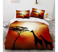XPINGO Giraffe Duvet Cover Single 135x200 cm 2 Pieces Soft Easy Care Microfiber Bedding Set with Zipper Closure 3D Sunset Comforter Cover with Pillowcase 50x75 cm（Stil 203-7）