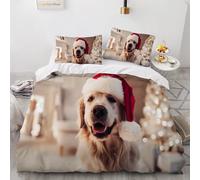 XPINGO Golden Retriever Duvet Cover Double 200x200cm 3 Pieces Soft Easy Care Microfiber Bedding Set with Zipper Closure 3D Christmas Theme Dog Comforter Cover with 2 Pillowcases 50x75cm（Stil 211-7）