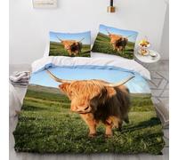 XPINGO Highland Cow Duvet Cover Double 200x200 cm 3 Pieces Soft Easy Care Microfiber Bedding Set with Zipper Closure 3D Cow Comforter Cover with 2 Pillowcases 50x75 cm（Stil 207-10）