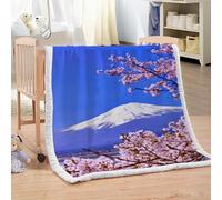 XPINGO Japanese Style Sherpa Blanket Kids 100x130 cm Warm Fluffy Soft Microfiber Fleece 3D Throw Blanket Mountain Cherry Blossoms for Sofa Couch Bedspread（style 100-1）