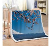 XPINGO Japanese Style Sherpa Blanket Kids 130x150 cm Warm Fluffy Soft Microfiber Fleece 3D Throw Blanket Mountain Cherry Blossoms for Sofa Couch Bedspread（style 72-4）