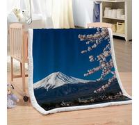 XPINGO Japanese Style Sherpa Blanket Kids 130x150 cm Warm Fluffy Soft Microfiber Fleece 3D Throw Blanket Mountain Cherry Blossoms for Sofa Couch Bedspread（style 87-10）