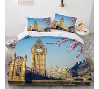XPINGO London Duvet Cover Double 200x200 cm 3 Pieces Soft Easy Care Microfiber Bedding Set with Zipper Closure 3D Big Ben Comforter Cover with 2 Pillowcases 50x75 cm（Stil 200-2）