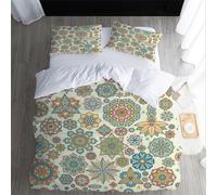 XPINGO Mandala Duvet Cover Double 200x200 cm 3 Pieces Soft Easy Care Microfiber Bedding Set with Zipper Closure 3D Retro Floral Comforter Cover with 2 Pillowcases 50x75 cm（style 163-3）