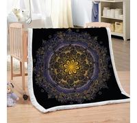 XPINGO Mandala Sherpa Blanket Adults 150x200 cm Warm Fluffy Soft Microfiber Fleece 3D Throw Blanket Retro Flowers for Sofa Couch Bedspread（style 126-10）