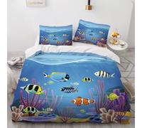 XPINGO Maritime Duvet Cover Double 200x200 cm 3 Pieces Soft Easy Care Microfiber Bedding Set with Zipper Closure 3D Fish Coral Comforter Cover with 2 Pillowcases 50x75 cm（Stil 236-6）