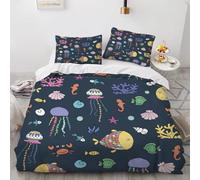 XPINGO Maritime Duvet Cover Single 135x200 cm 2 Pieces Soft Easy Care Microfiber Bedding Set with Zipper Closure 3D Fish Comforter Cover with Pillowcase 50x75 cm(Stil 135-6)
