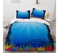XPINGO Maritime Duvet Cover Super King 220x260 cm 3 Pieces Soft Easy Care Microfiber Bedding Set with Zipper Closure 3D Ocean Coral Comforter Cover with 2 Pillowcases 50x75 cm（Stil 224-9）
