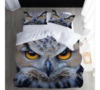 XPINGO Owl Duvet Cover Super King 220x260 cm 3 Pieces Soft Easy Care Microfiber Bedding Set with Zipper Closure 3D Owl Comforter Cover with 2 Pillowcases 50x75 cm（LWT 16-18）