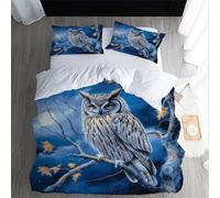 XPINGO Owl Duvet Cover Super King 220x260 cm 3 Pieces Soft Easy Care Microfiber Bedding Set with Zipper Closure 3D Owl Comforter Cover with 2 Pillowcases 50x75 cm（LWT 8-16）