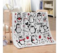 XPINGO Penguin Sherpa Blanket Adults 150x200 cm Warm Fluffy Soft Microfiber Fleece 3D Throw Blanket Cartoon Penguin for Sofa Couch Bedspread（style 5-10）