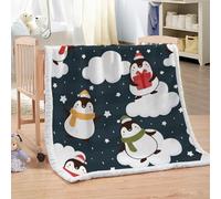 XPINGO Penguin Sherpa Blanket Kids 130x150 cm Warm Fluffy Soft Microfiber Fleece 3D Throw Blanket Cartoon Penguin for Sofa Couch Bedspread（style 216-1）