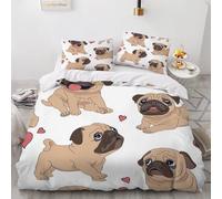 XPINGO Pug Duvet Cover Single 135x200 cm 2 Pieces Soft Easy Care Microfiber Bedding Set with Zipper Closure 3D Animals Dog Comforter Cover with Pillowcase 50x75 cm（Stil 212-5）