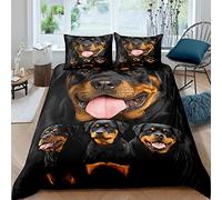 XPINGO Rottweiler Duvet Cover 220x230 cm 3 Pieces Soft Easy Care Microfiber Bedding Set with Zipper Closure 3D Printed Animal Dog Quilt Cover with 2 Pillowcases 50x75 cm,King Size