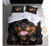 XPINGO Rottweiler Duvet Cover King 220x230 cm 3 Pieces Soft Easy Care Microfiber Bedding Set with Zipper Closure 3D Animals Dogs Comforter Cover with 2 Pillowcases 50x75 cm（Stil 2-5）