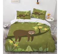XPINGO Sloth Duvet Cover King 220x230 cm 3 Pieces Soft Easy Care Microfiber Bedding Set with Zipper Closure 3D Cartoon Sloth Comforter Cover with 2 Pillowcases 50x75 cm（Stil 202-2）