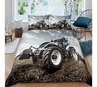 XPINGO Tractor Bedding Duvet Cover Set Single 135x200 cm 2 Pieces Soft Microfiber Quilt Duvet Cover with Zipper Closure 3D Truck Tractor Comforter Cover with Pillowcase 50x75
