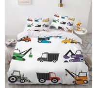 XPINGO Tractor Duvet Cover King 220x230 cm 3 Pieces Soft Easy Care Microfiber Bedding Set with Zipper Closure 3D Cartoon Truck Comforter Cover with 2 Pillowcases 50x75 cm（Stil 210-6）