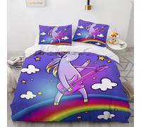 XPINGO Unicorn Duvet Cover Super King 220x260 cm 3 Pieces Soft Easy Care Microfiber Bedding Set with Zipper Closure 3D Starry Rainbow Comforter Cover with 2 Pillowcases 50x75 cm（Stil 165-7）