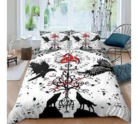 XPINGO Viking Duvet Cover Super King 260x220 cm 3 Pieces Easy Care Microfiber Bedding Set with Zipper Closure 3D Printed Viking Comforter Cover with 2 Pillowcases 50x75 cm
