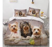 XPINGO Yorkshire Terrier Duvet Cover Double 200x200 cm 3 Pieces Soft Easy Care Microfiber Bedding Set with Zipper Closure 3D Animal Dog Comforter Cover with 2 Pillowcases 50x75 cm（Stil 206-9）