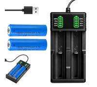 XPJBKC 18650 Battery Charger Set with 2 Pack 2200mah 3.7V Battery Pointed, 18650 Rechargeable Battery, Dual Bay LCD Display Smart USB Battery Chargers for Flashlight, Small Fan, Radio