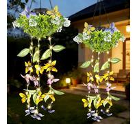 XPJBKC 2 Pack Hanging Butterfly Solar Lights Outdoor Garden, Colorful Solar Butterfly Lights for Garden, IP65 Outdoor Fairy Lights with Fluttering Butterflies & Flowers, for Wedding Patio Yard Porch